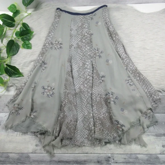 FREE PEOPLE Rock On Snake Floral Print Mixed Media Handkerchief Hem Maxi Skirt 4 - Picture 4 of 12